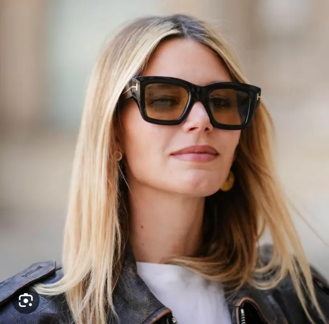 Oversized Rectangular Black Frame Amber Lens Sunglasses 6