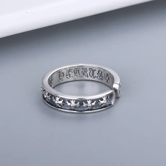 Oxidized Silver Floral Motif Adjustable Open Ring 5
