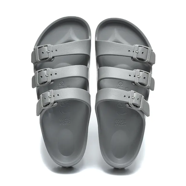papillio Gray Three-Strap Buckle-Closure Casual Sandals 2