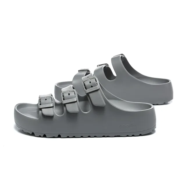 papillio Gray Three-Strap Buckle-Closure Casual Sandals 3