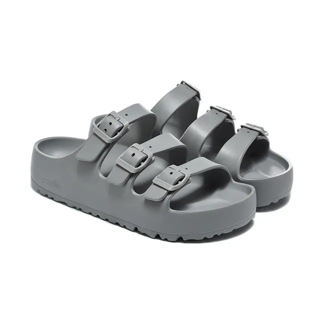 papillio Gray Three-Strap Buckle-Closure Casual Sandals 4