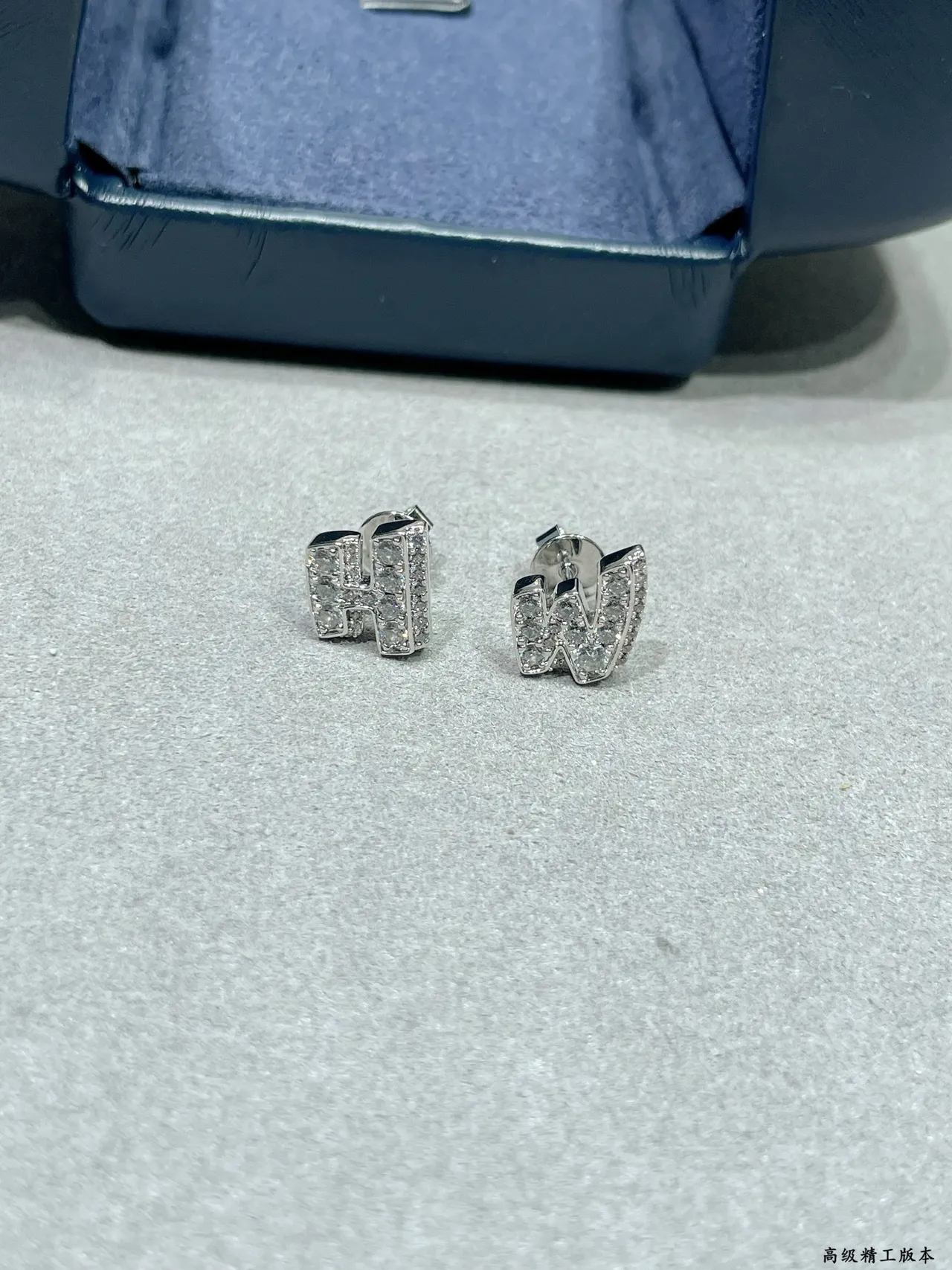 Pavé Letter 'H' and 'W' Stud Earrings 5