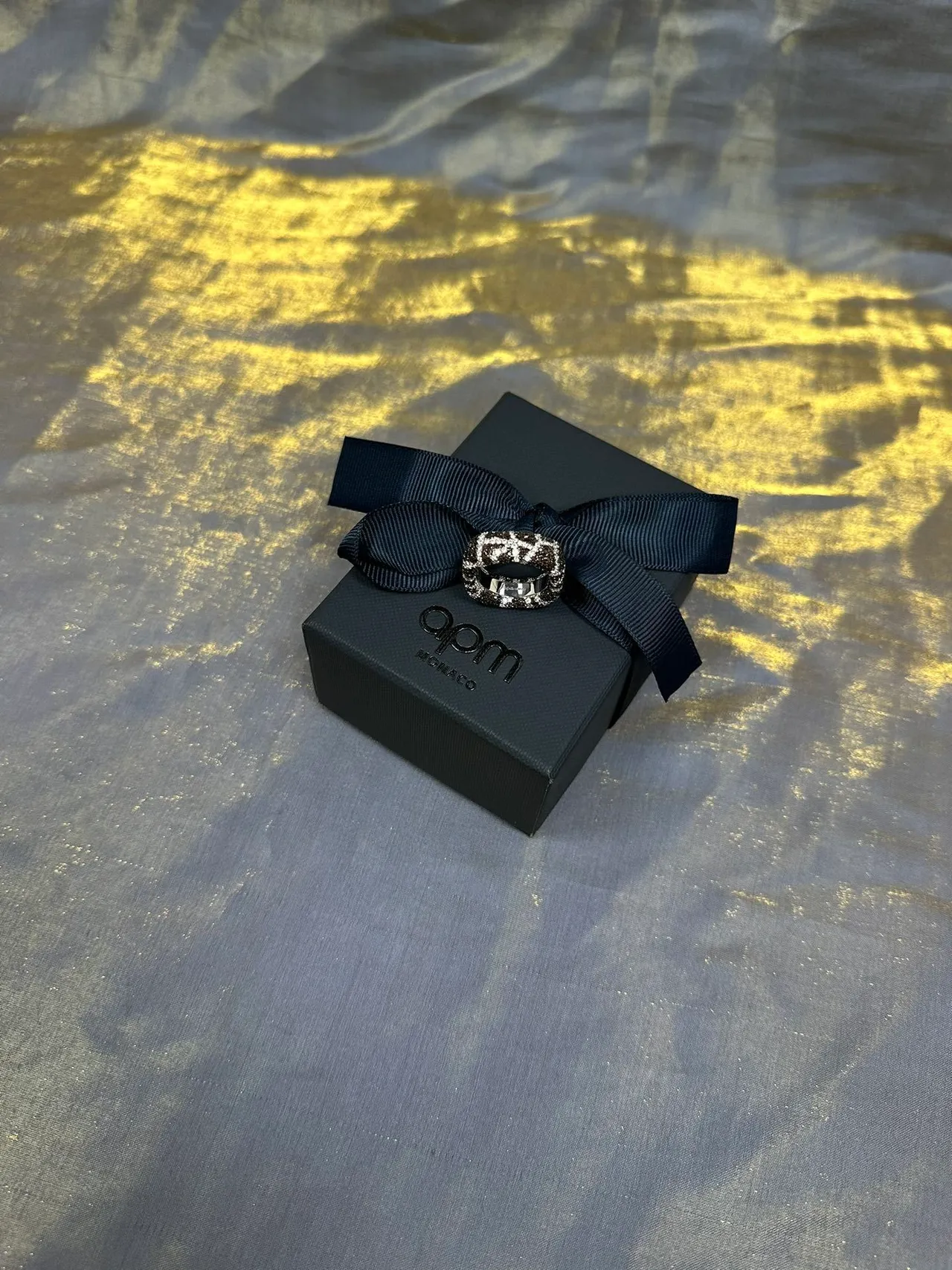 Pavé-Set Black and White Geometric Pattern Ring 7