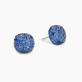 Pavé-Set Blue Gemstone Spherical Stud Earrings