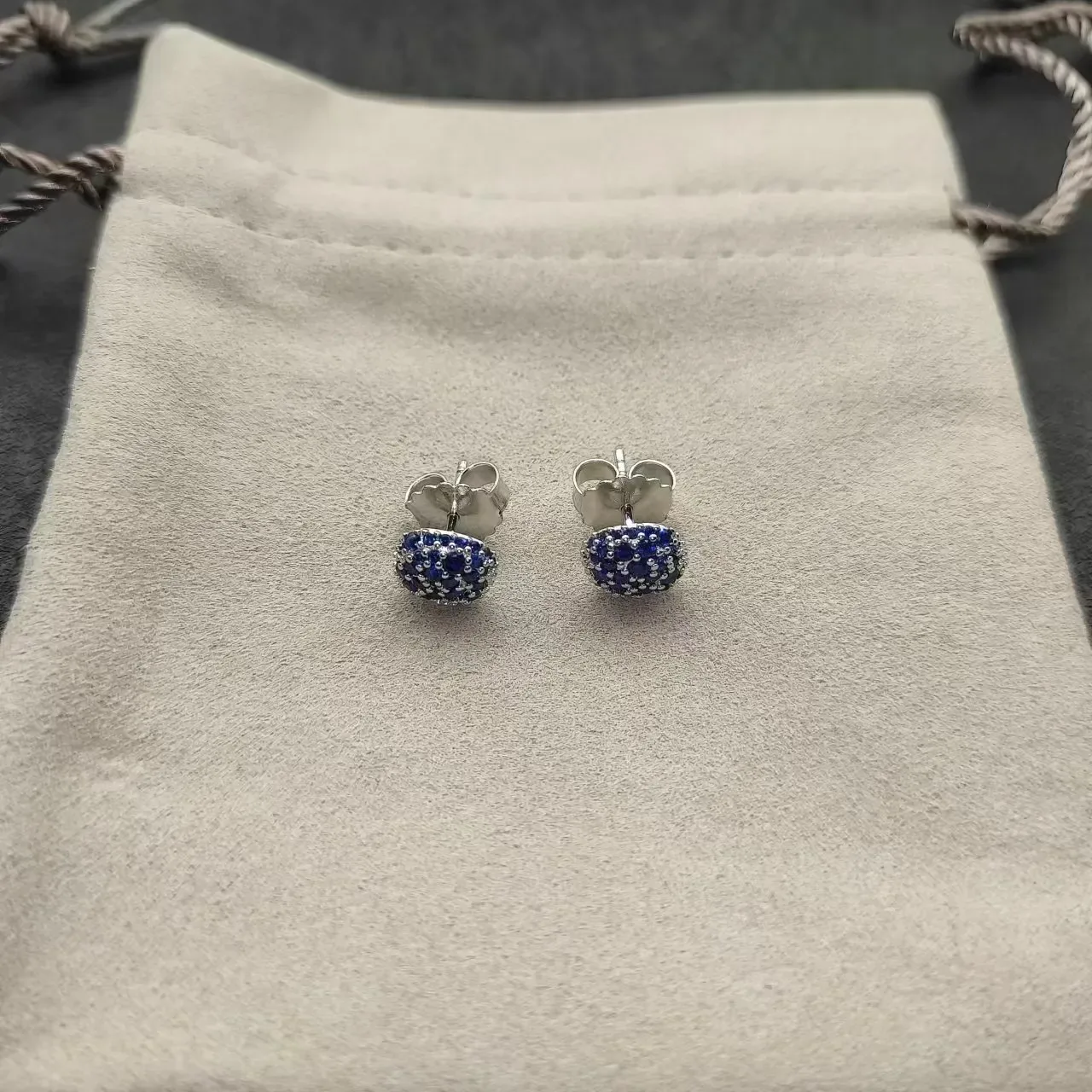 Pavé-Set Blue Gemstone Spherical Stud Earrings 3