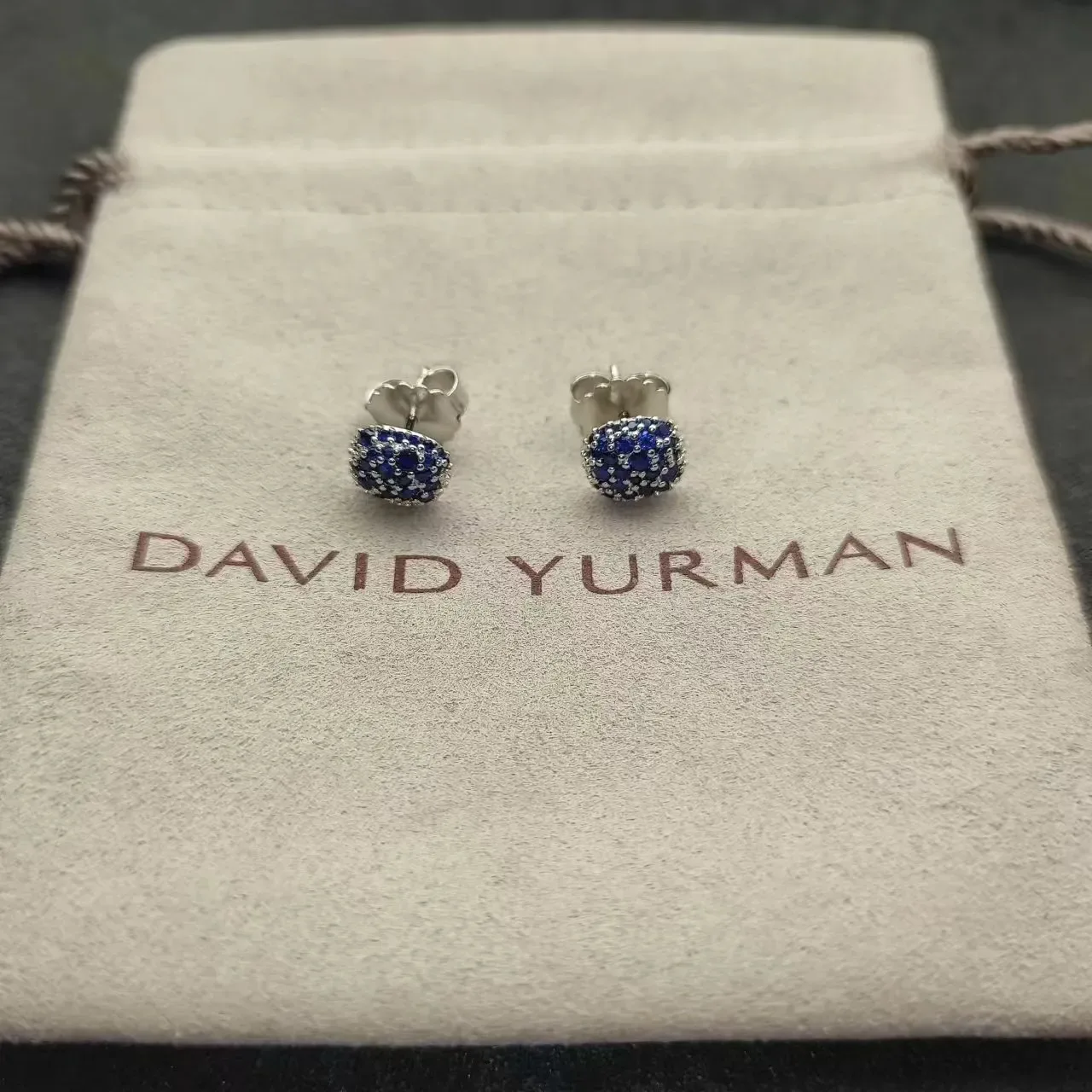 Pavé-Set Blue Gemstone Spherical Stud Earrings 4
