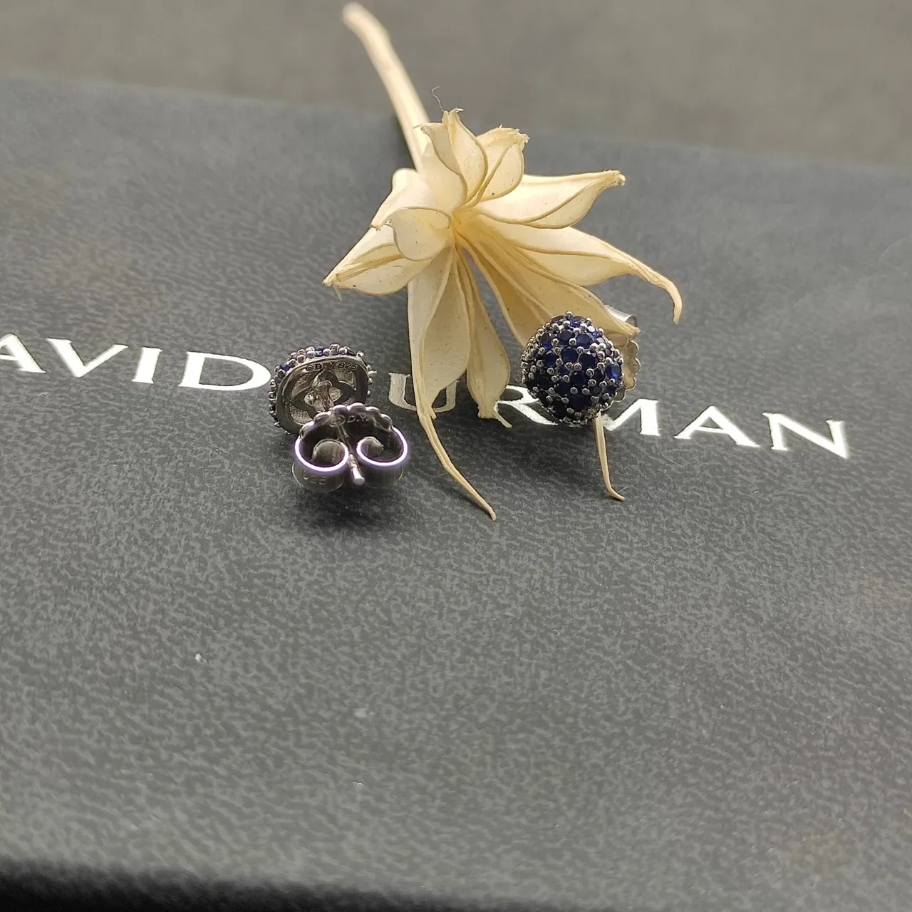 Pavé-Set Blue Gemstone Spherical Stud Earrings 5
