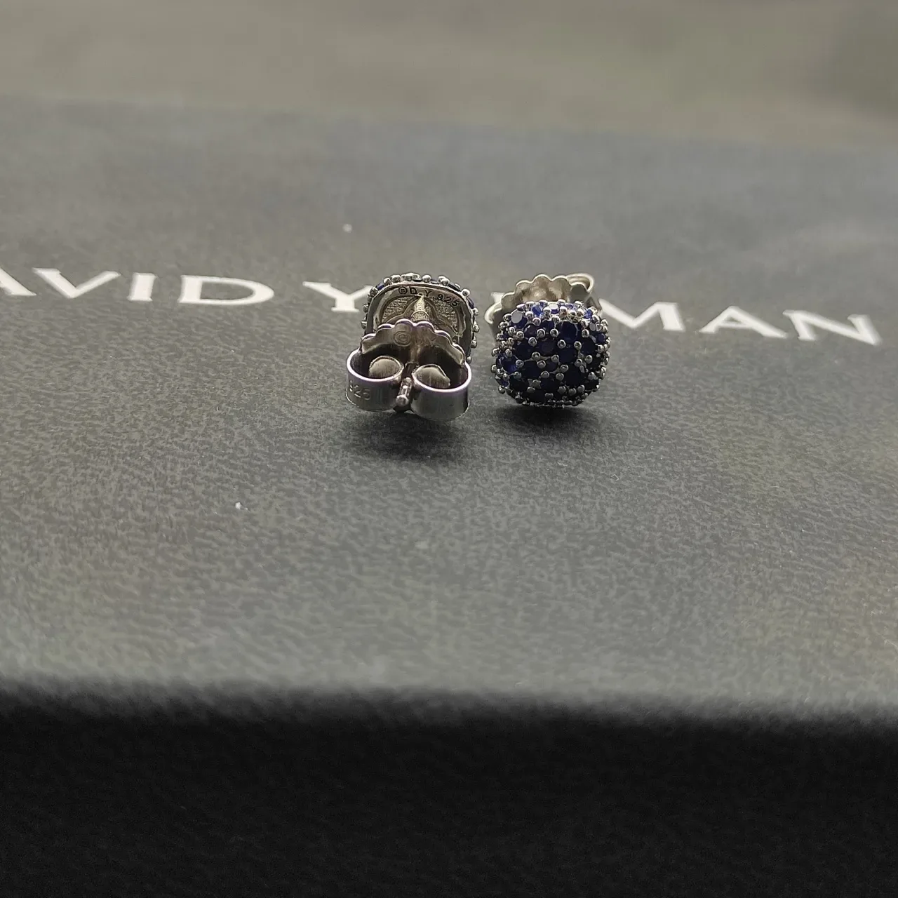 Pavé-Set Blue Gemstone Spherical Stud Earrings 6