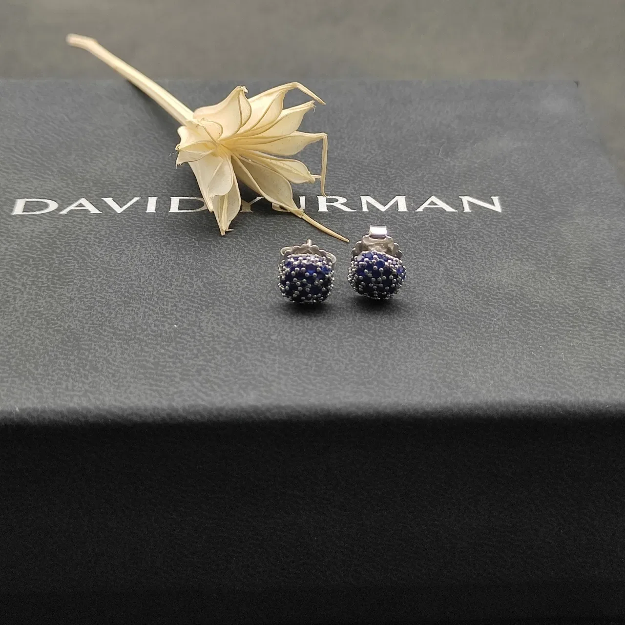 Pavé-Set Blue Gemstone Spherical Stud Earrings 9