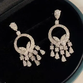Pavé-Set Circular Hoop Floral Chandelier Drop Earrings