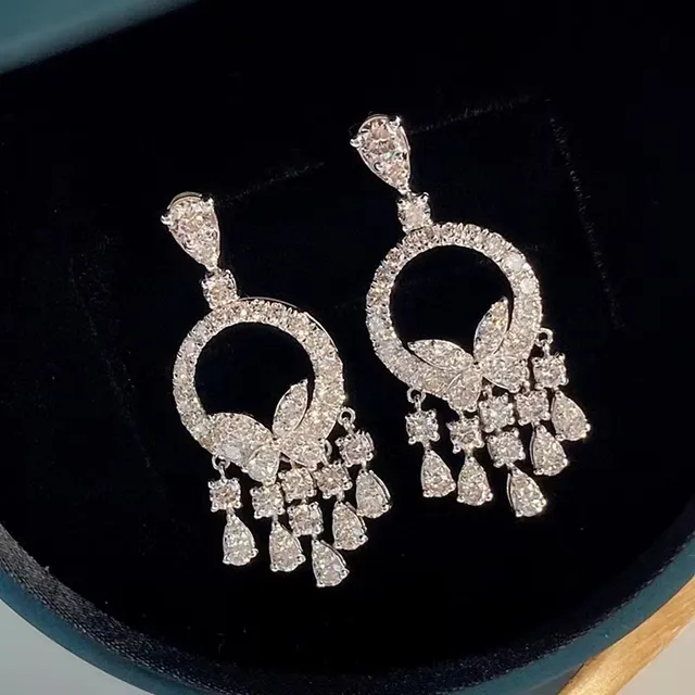 Pavé-Set Circular Hoop Floral Chandelier Drop Earrings 3