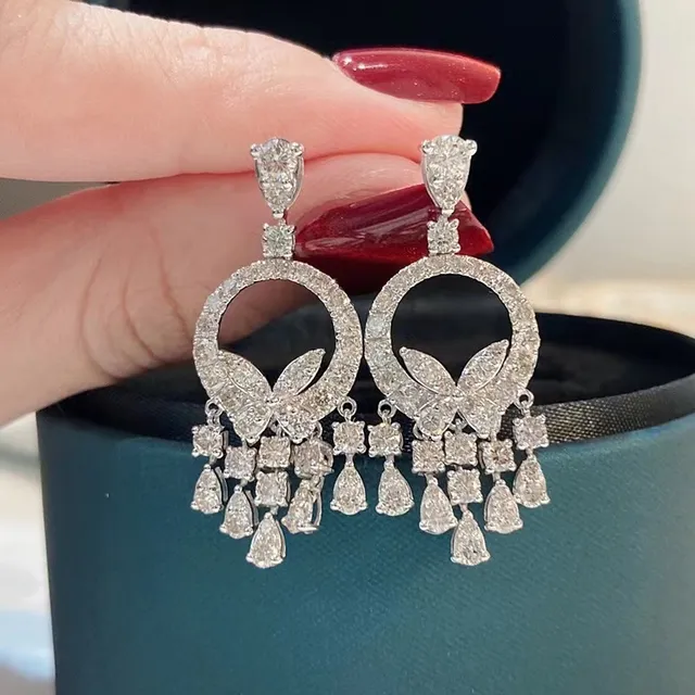 Pavé-Set Circular Hoop Floral Chandelier Drop Earrings 4