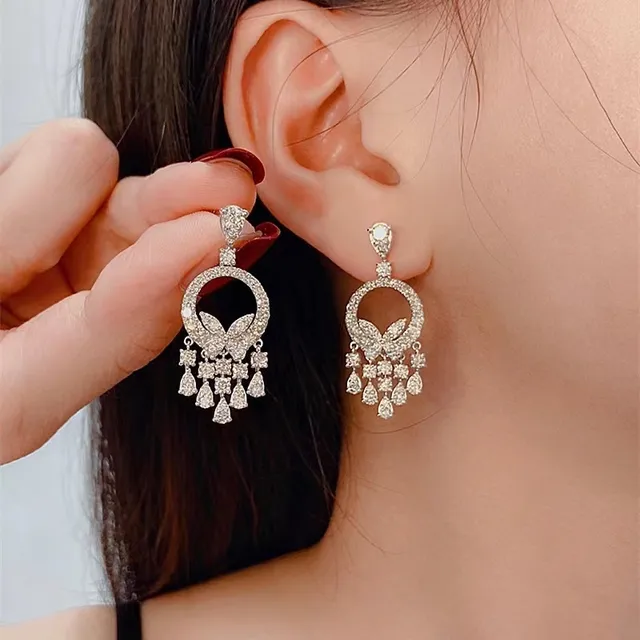 Pavé-Set Circular Hoop Floral Chandelier Drop Earrings 5