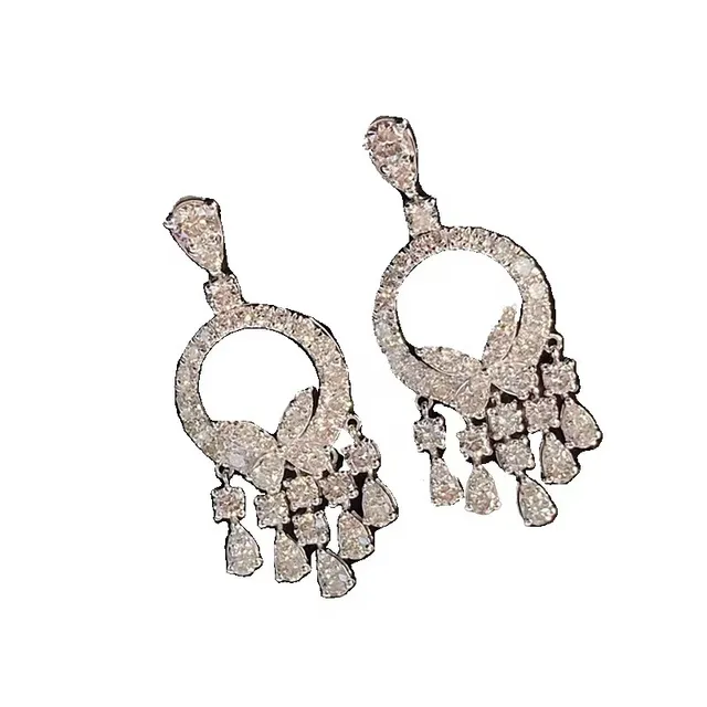 Pavé-Set Circular Hoop Floral Chandelier Drop Earrings 6