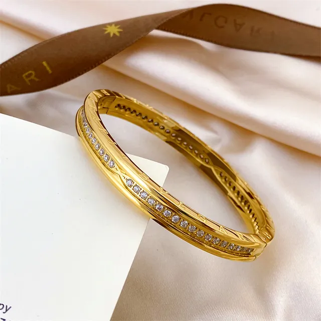 Pavé-Set Engraved Multi-Tone Metal Stackable Bracelets 3