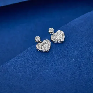 Pave-Set Heart Dangling Post Earrings