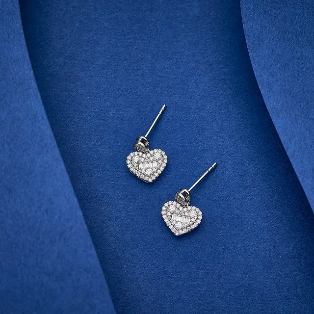 Pave-Set Heart Dangling Post Earrings 3