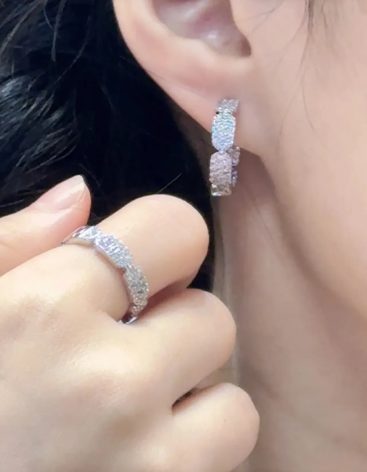 Pavé-Set Silver-Toned Hoop Earrings 2