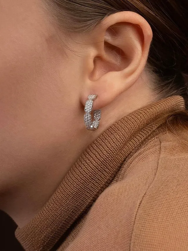 Pavé-Set Silver-Toned Hoop Earrings 3