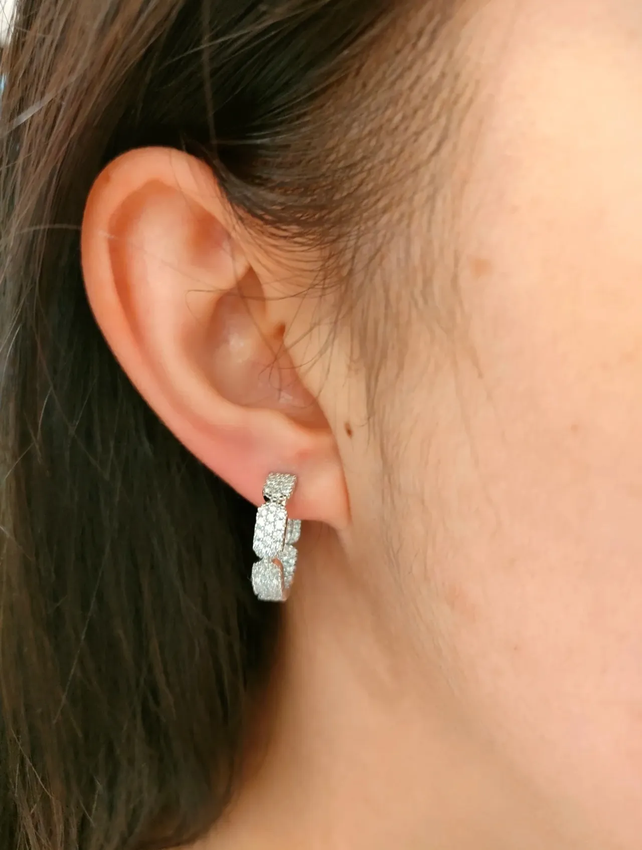 Pavé-Set Silver-Toned Hoop Earrings 4