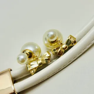 Pearl and Gold Bow Dangling Earrings