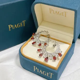 Piaget Sunburst Motif Red Gemstone and Diamond Hoop Earrings