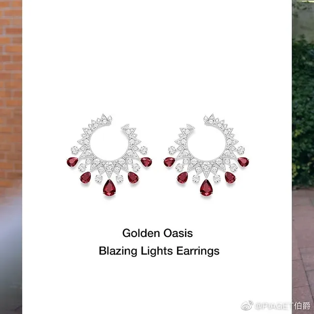 Piaget Sunburst Motif Red Gemstone and Diamond Hoop Earrings 6