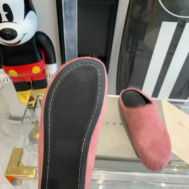 Pink Black Fuzzy Shearling-Like Upper Open-Back Slip-On Casual Shoes 7