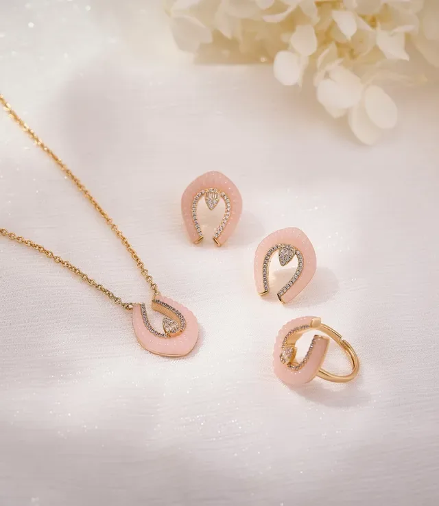 Pink Enamel Horseshoe Pavé Crystal Earrings 2