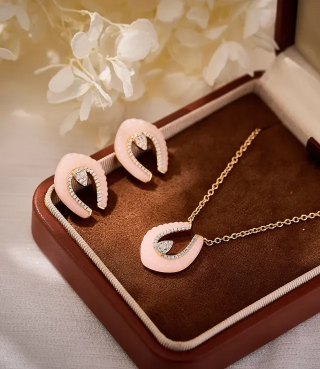 Pink Enamel Horseshoe Pavé Crystal Earrings 3