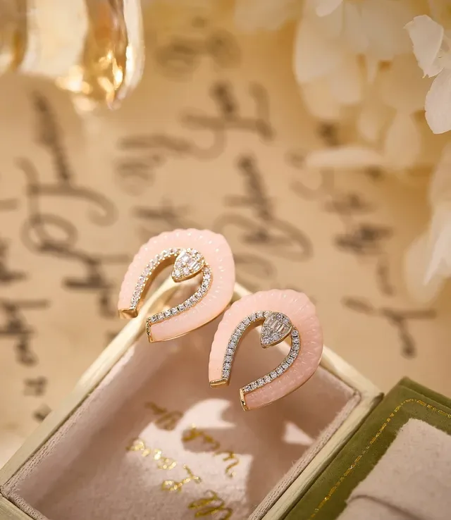 Pink Enamel Horseshoe Pavé Crystal Earrings 4