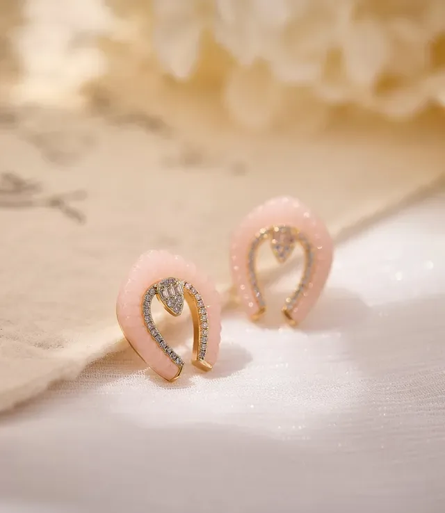 Pink Enamel Horseshoe Pavé Crystal Earrings 5