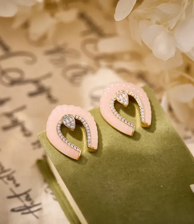 Pink Enamel Horseshoe Pavé Crystal Earrings 6