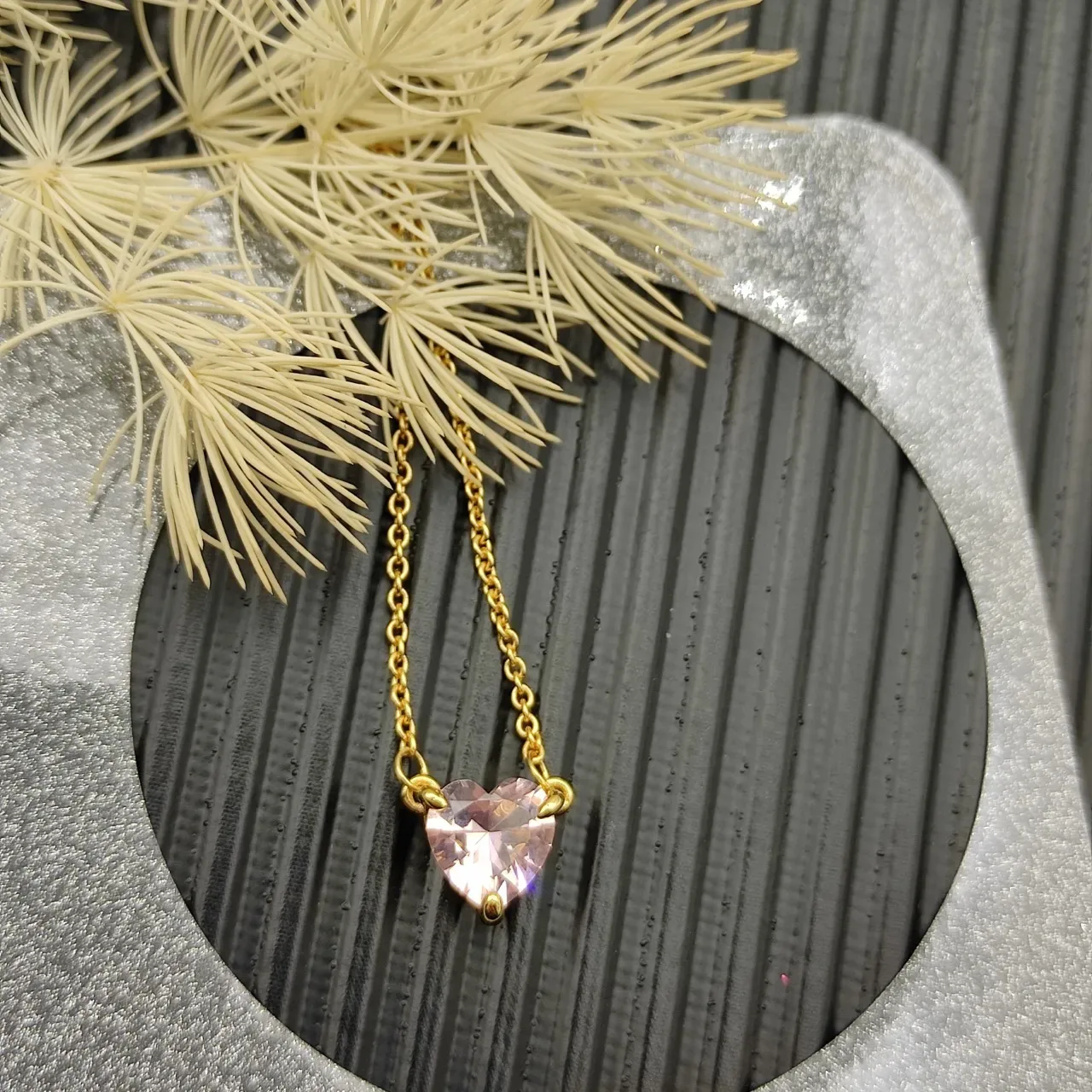 Pink Gold Heart-Shaped Pendant Faceted Gemstone Necklace 3