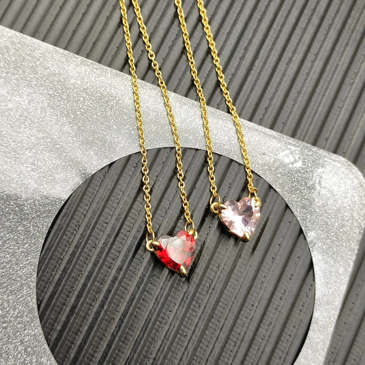 Pink Gold Heart-Shaped Pendant Faceted Gemstone Necklace 5