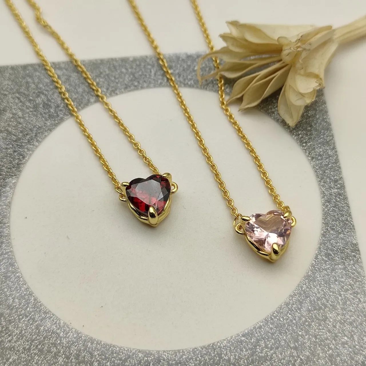 Pink Gold Heart-Shaped Pendant Faceted Gemstone Necklace 6