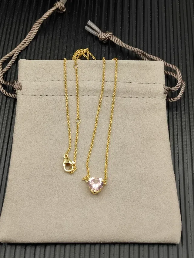 Pink Gold Heart-Shaped Pendant Faceted Gemstone Necklace 8