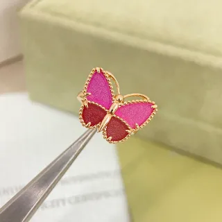 Pink Red Butterfly Motif Enamel Wings Ring