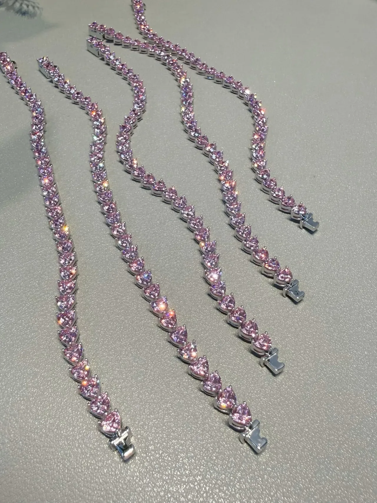 Pink Teardrop Gemstone Prong-Set Strand Necklaces 9