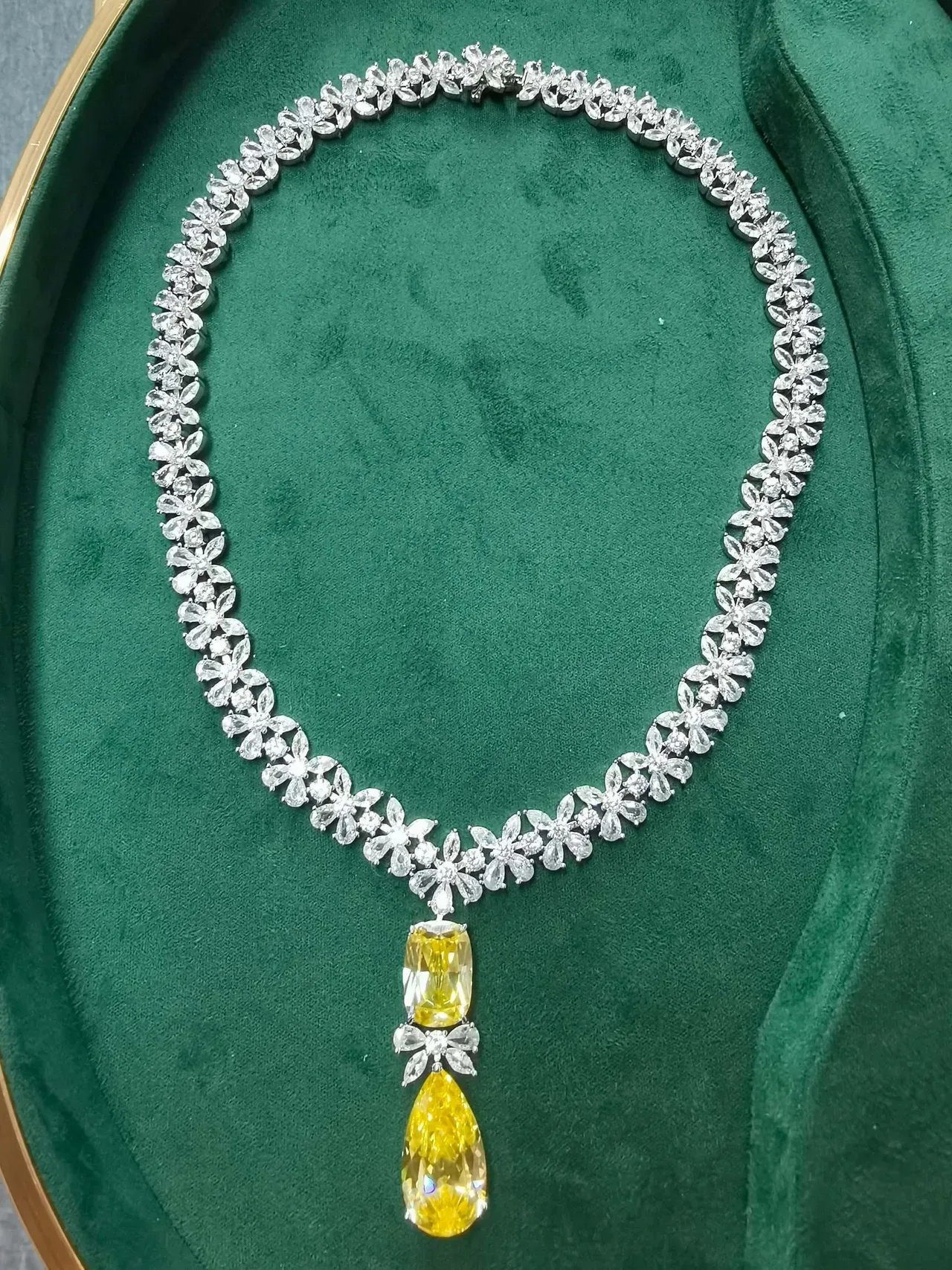Pink White Floral Motif Pave-Set Stones Necklace 7