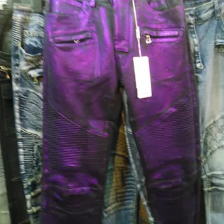 Purple Black Metallic Moto-Inspired Pants