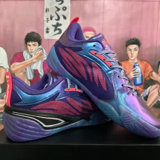Purple Red Iridescent Gradient Upper Flame-Pattern Overlays Basketball Shoes