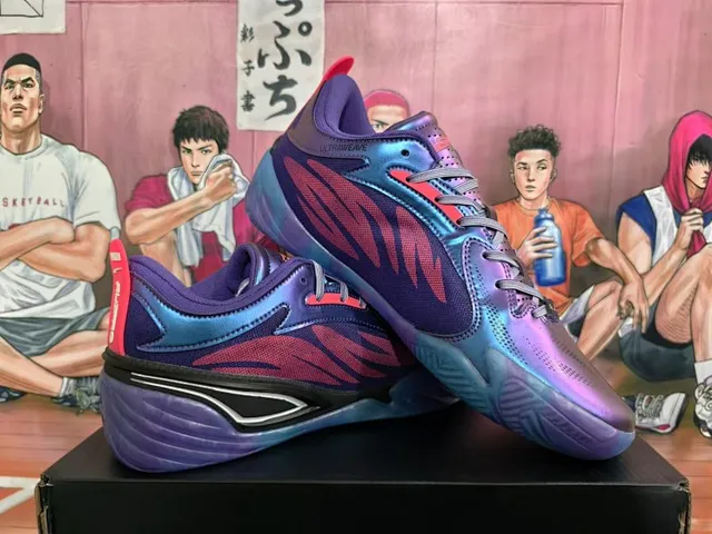 Purple Red Iridescent Gradient Upper Flame-Pattern Overlays Basketball Shoes 2
