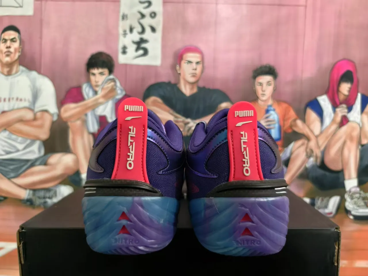 Purple Red Iridescent Gradient Upper Flame-Pattern Overlays Basketball Shoes 3