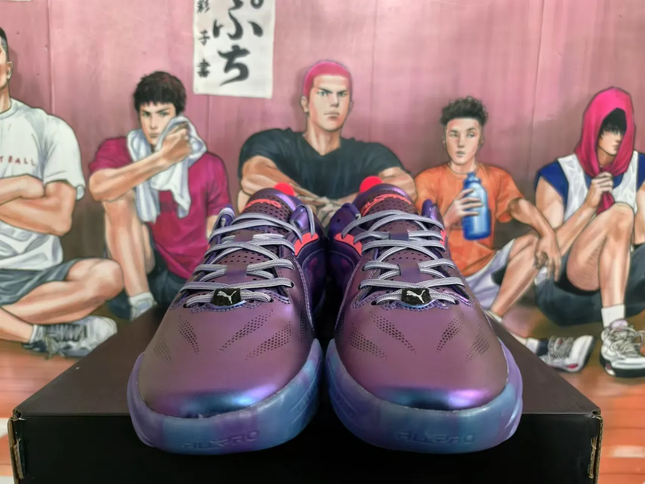 Purple Red Iridescent Gradient Upper Flame-Pattern Overlays Basketball Shoes 4