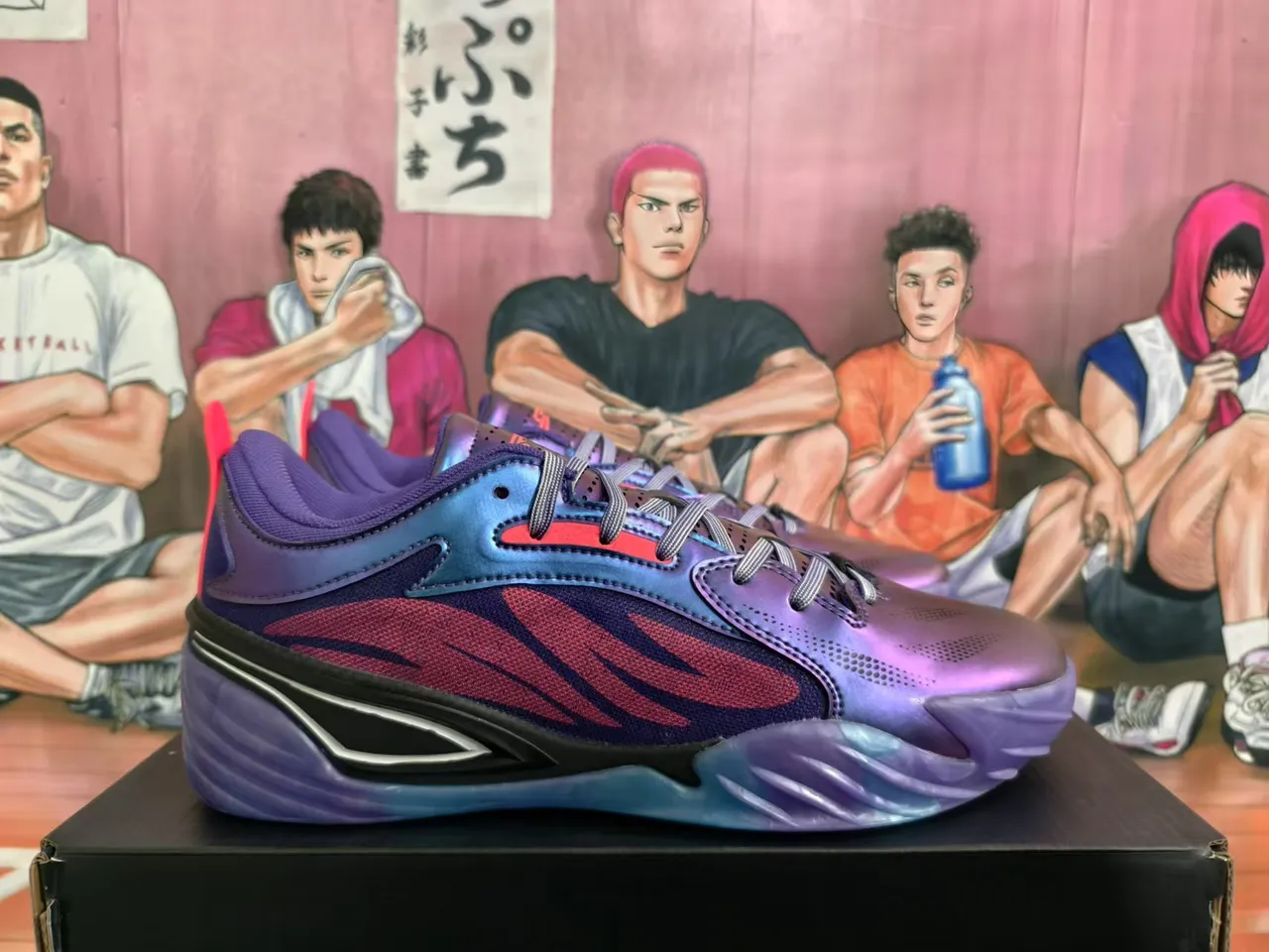 Purple Red Iridescent Gradient Upper Flame-Pattern Overlays Basketball Shoes 5