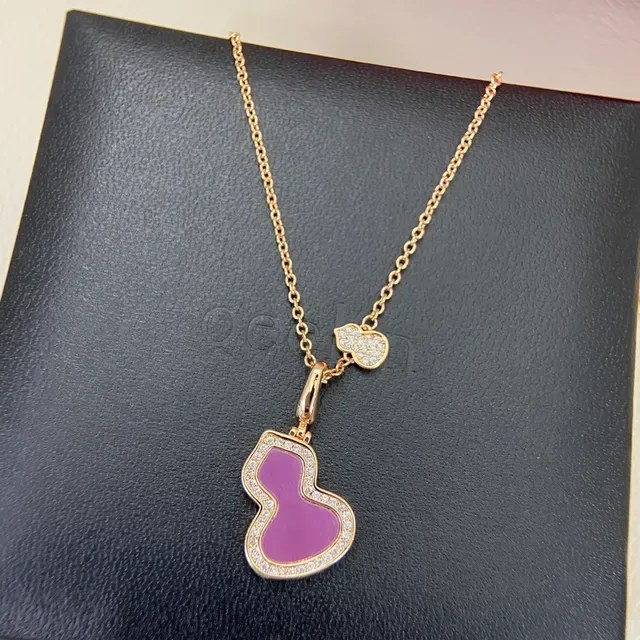 Purple Silver Gourd-Shaped Pendant Pavé-Set Border Necklace 6