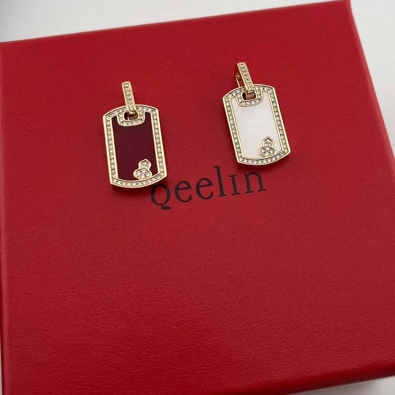 qeelin Red Gold Dog-Tag Silhouette Pavé Diamond Border Necklace 1
