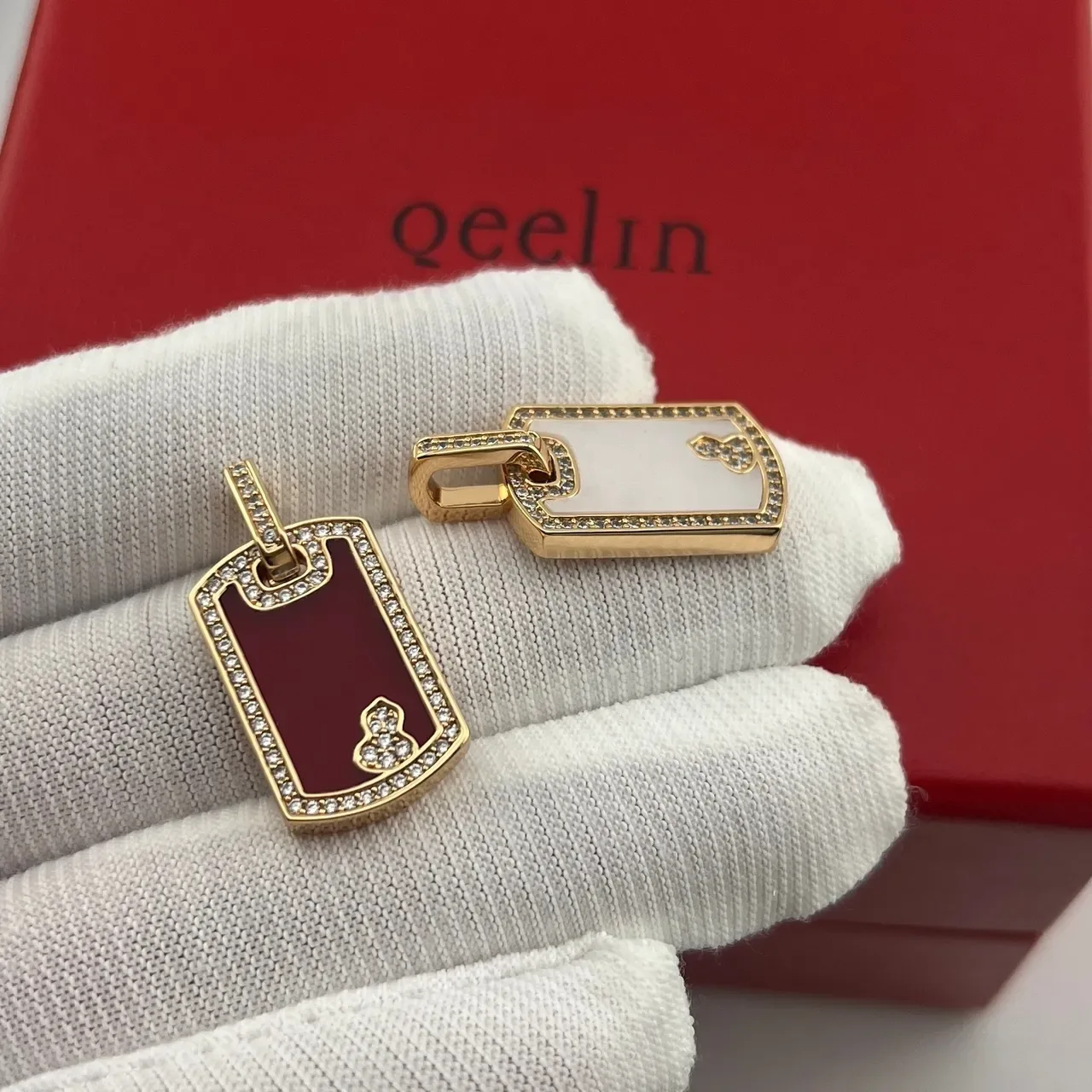 qeelin Red Gold Dog-Tag Silhouette Pavé Diamond Border Necklace 2
