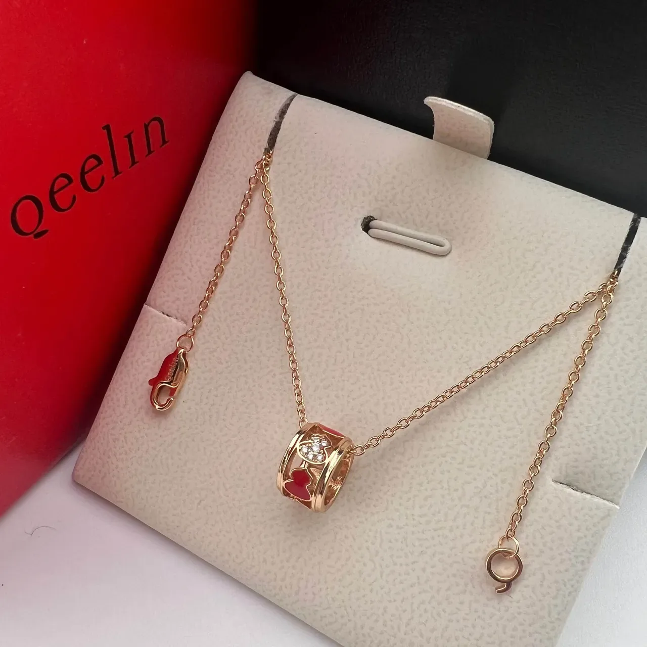 Qeelin Wulu Dual-Cylinder Red Enamel and Pavé Crystal Necklace 6